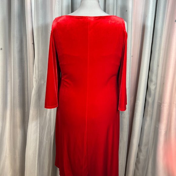 MSK Red Cold Shoulder Velvet Dress, 14 - Picture 8 of 12